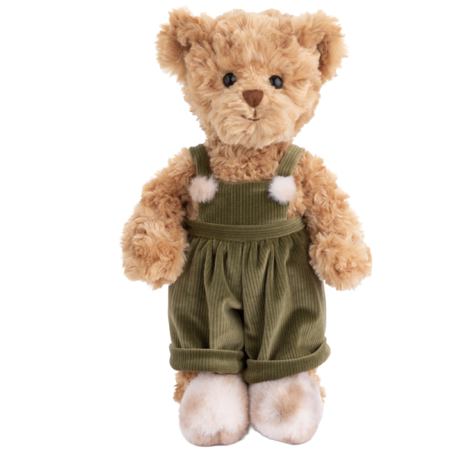 Orso "Mavi" marrone con salopette, altezza 35 cm