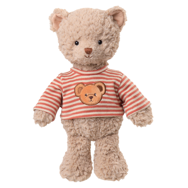Orso "Colin" grigio con maglioncino a righe panna, altezza 25 cm