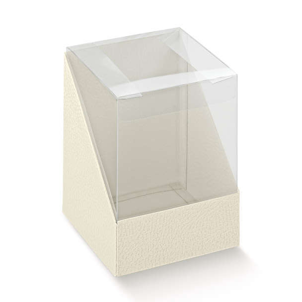 Scatola trasparente con base in cartoncino pelle bianco, confezione da 10 pezzi, vari formati