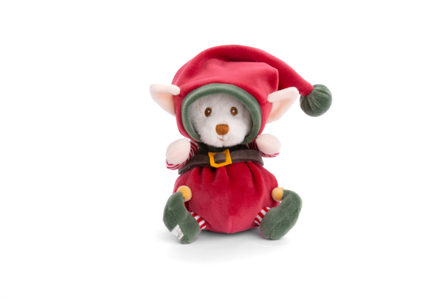 Orsetto "Ziggy Aiutante Di Babbo Natale"con vestito rosso da folletto, altezza 15 cm