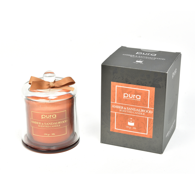 Candela profumata da 150 gr con campana di vetro, in scatola regalo, varie fragranze