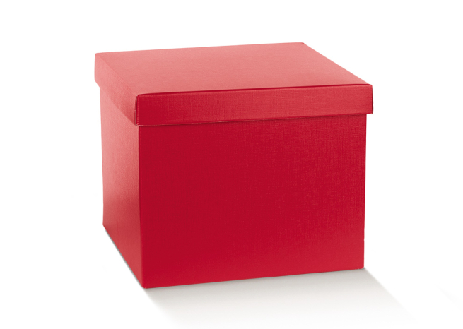 Scatola in cartone fibra rosso, con coperchio, vari formati