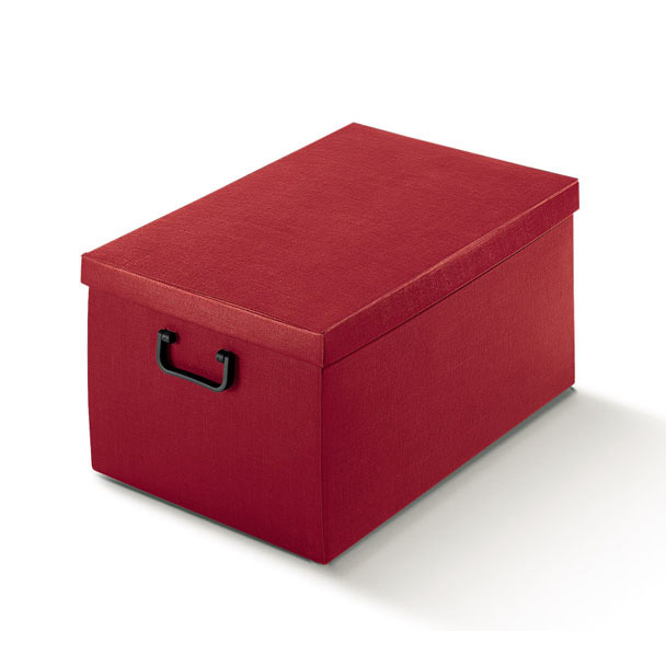 Scatola "Tutto a Posto" in cartone fantasia seta bordeaux, 34x50 cm, altezza 25 cm