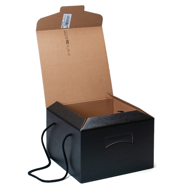Scatola "Segreto" automontante base quadrata in cartone nero, con cordini, cartone da 30 pezzi
