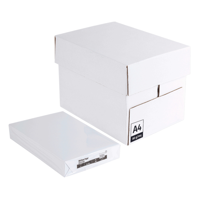 Risma di carta bianca rifascio neutro da 75gr/mq, in formato A4, in confezione da 500 pezzi