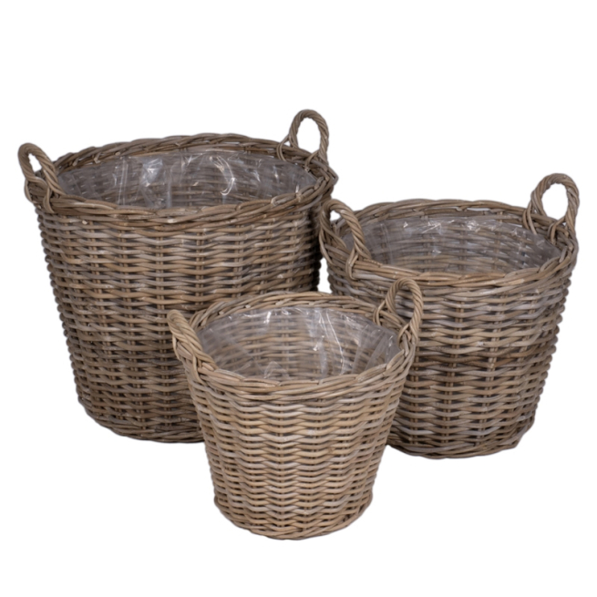 Cesto tondo svasato in rattan naturale con 2 manici, vari formati