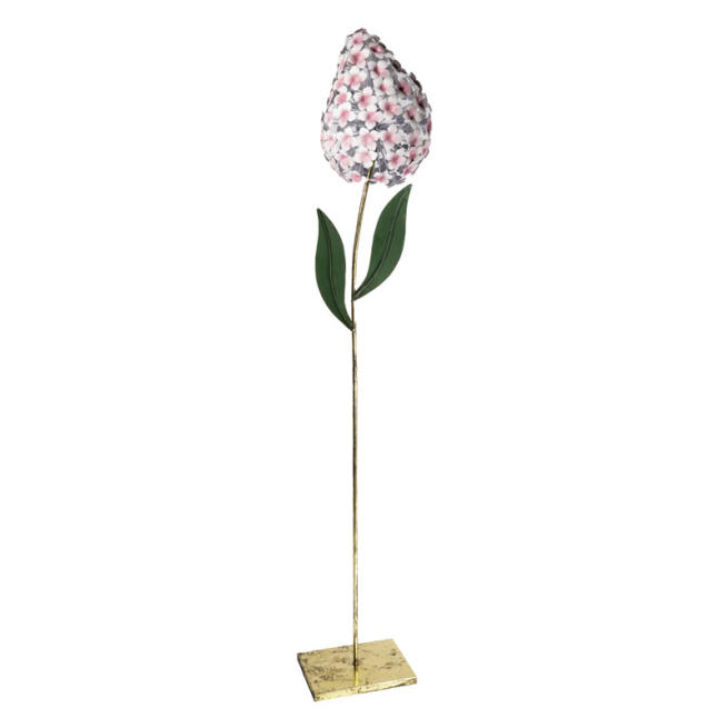 Fiore in metallo rosa su base, altezza 126 cm