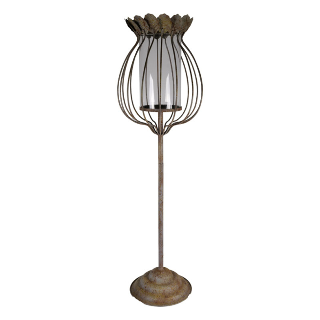 Portacandela in metallo grezzo e vetro, varie misure