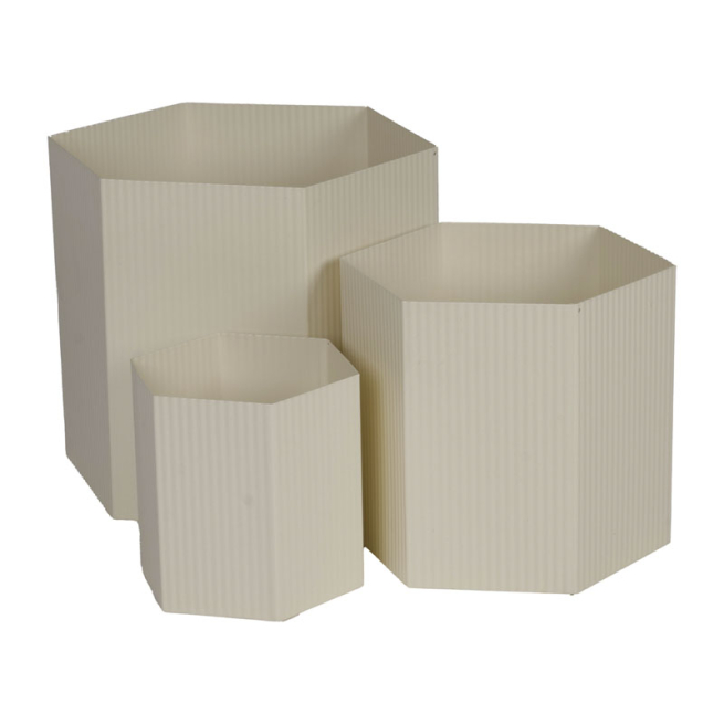 Vaso esagonale in metallo avorio, varie misure