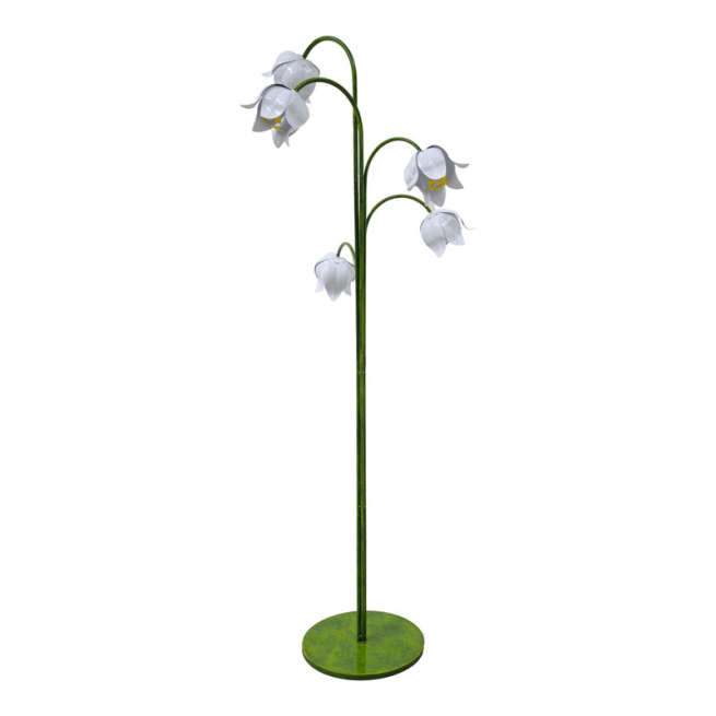 Gruppo di 5 fiori bianchi in metallo su base, altezza 190 cm