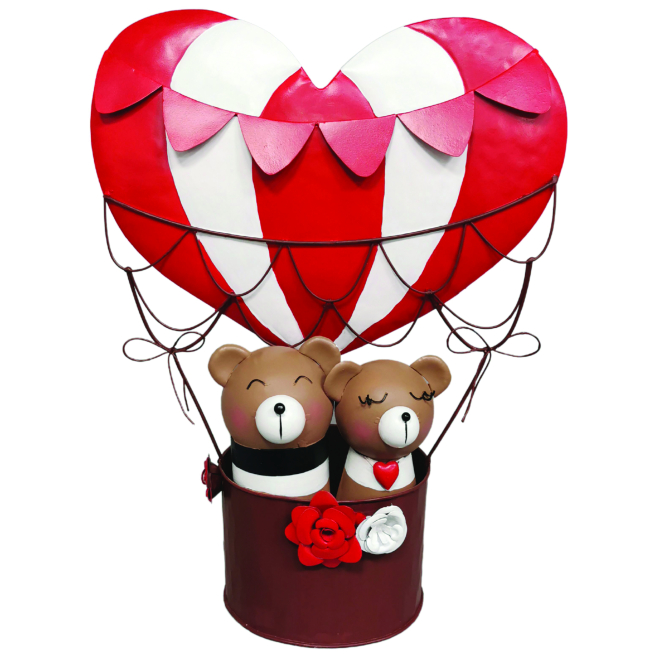 Mongolfiera in metallo con 2 orsetti, altezza 46 cm