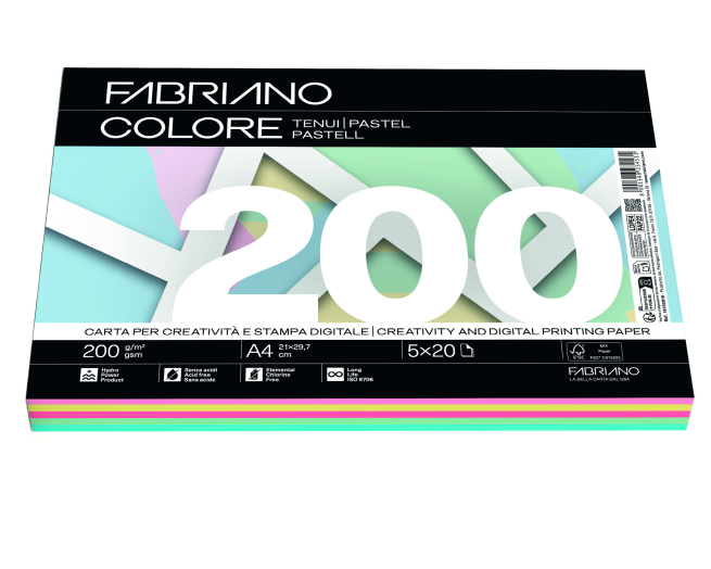 Risma di carta copytinta mixtenui da 200 gr/mq, formato A4, confezione da 100 pezzi