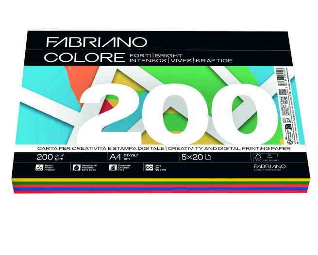 Risma di carta "Mixforti" da 200 gr/mq, formato A4, confezione da 100 fogli