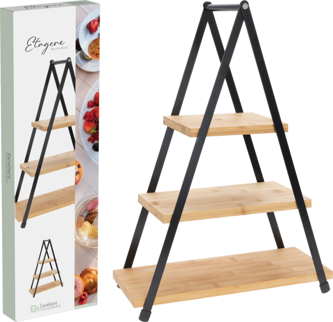 Alzata 3 piani rettangolare con struttura triangolare, altezza 53 cm