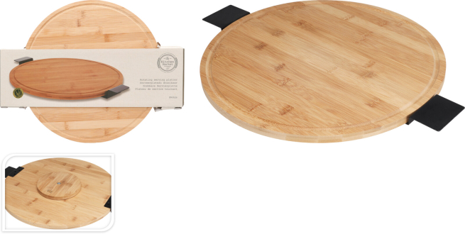 Vassoio girevole in bamboo con manici, diametro 40 cm