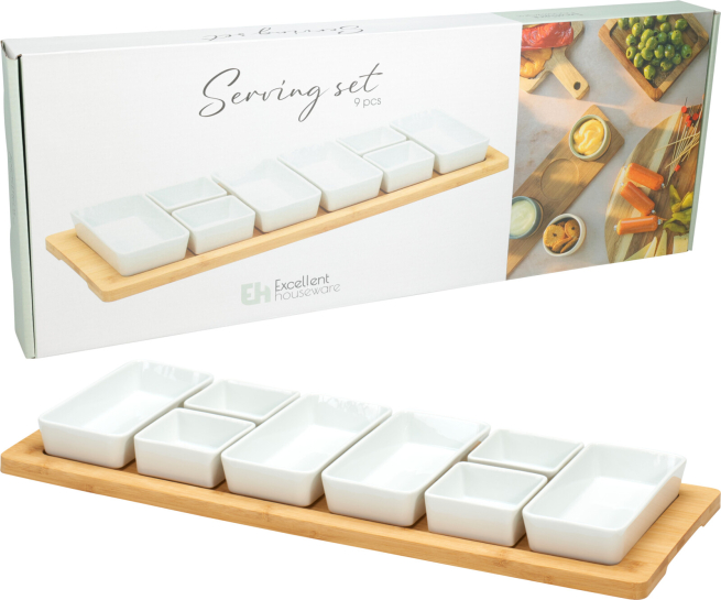 Set da 8 ciotole con vassoio in bamboo, 22x60 cm