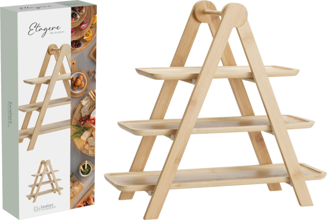 Alzata 3 piani in bamboo, altezza 53 cm