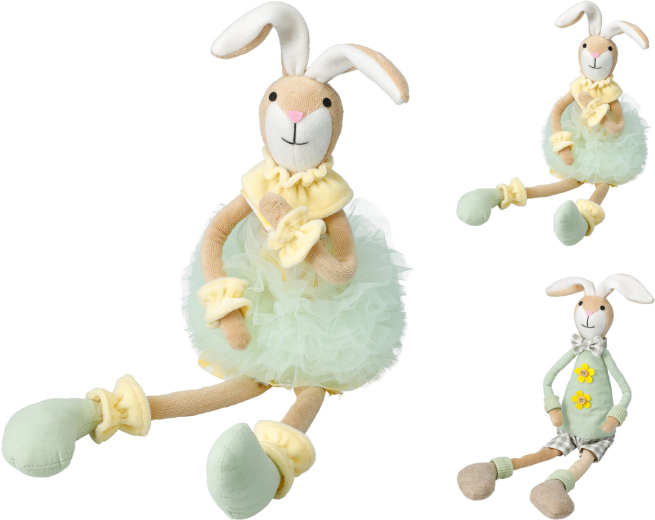Coniglio in tessuto con gambe pendenti, altezza 53 cm, soggetti assortiti