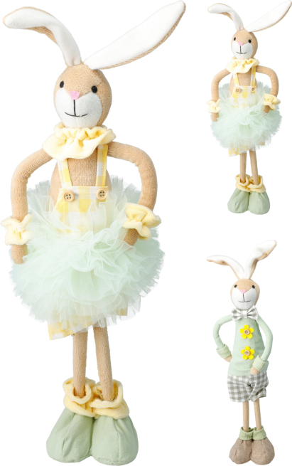 Coniglio in tessuto con gambe rigide, altezza 53 cm, soggetti assortiti