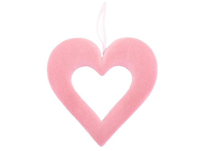 Cuore in velluto rosa con cordino da appendere, varie misure