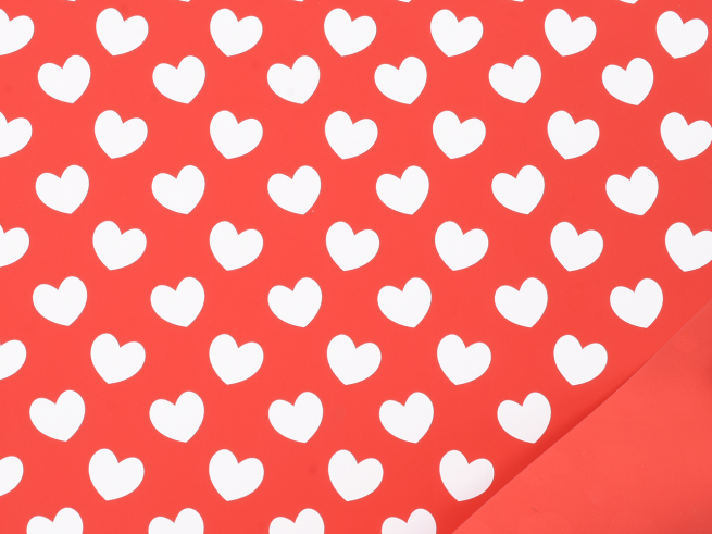 Carta da regalo in rotolo stampa "Sweetheart" con cuori bianchi, fondo e interno rosso, altezza 1 metro, lunghezza 25 metri