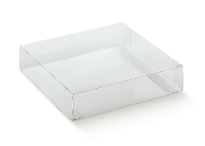 Scatola in PET trasparente, base quadrata automontante, 20x20x4 cm, cartone da 50 pezzi