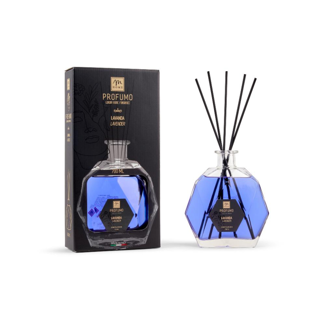 Diffusore d'essenza con bacchetti, capacità 700 ml, in scatola regalo, varie fragranze