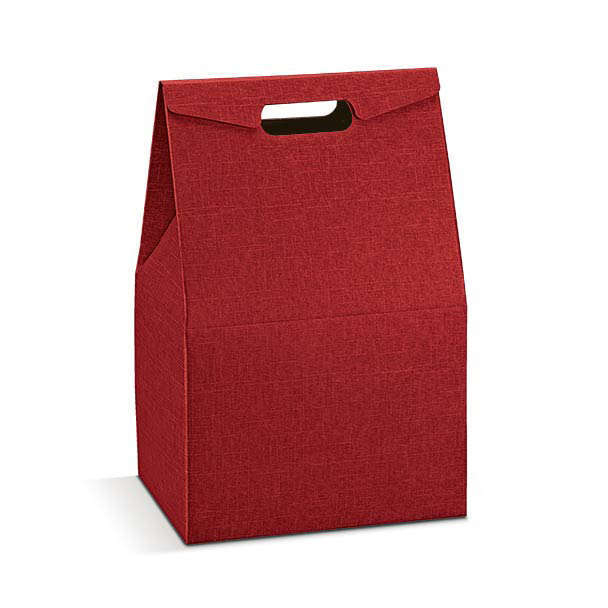 Scatola automontante con maniglia seta bordeaux, 20x28 cm altezza 41 cm, cartone da 50 pezzi