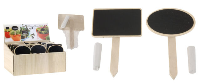 Pick in legno con lavagna e gesso, altezza 12 cm, modelli assortiti