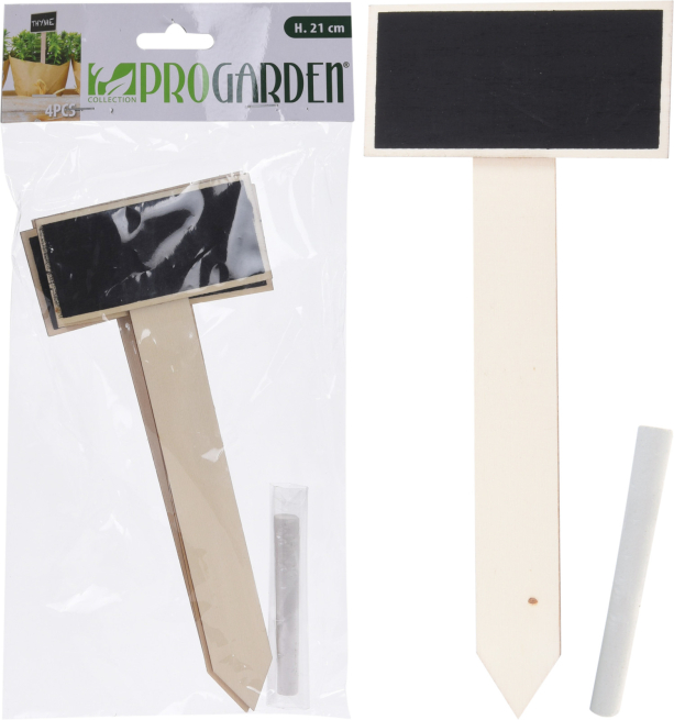 Pick in legno con lavagna e gesso, altezza 21 cm, confezione da 4 pezzi