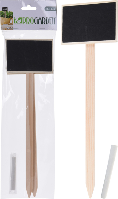 Pick in legno con lavagna e gesso, altezza 34 cm, confezione da 2 pezzi, modelli assortiti