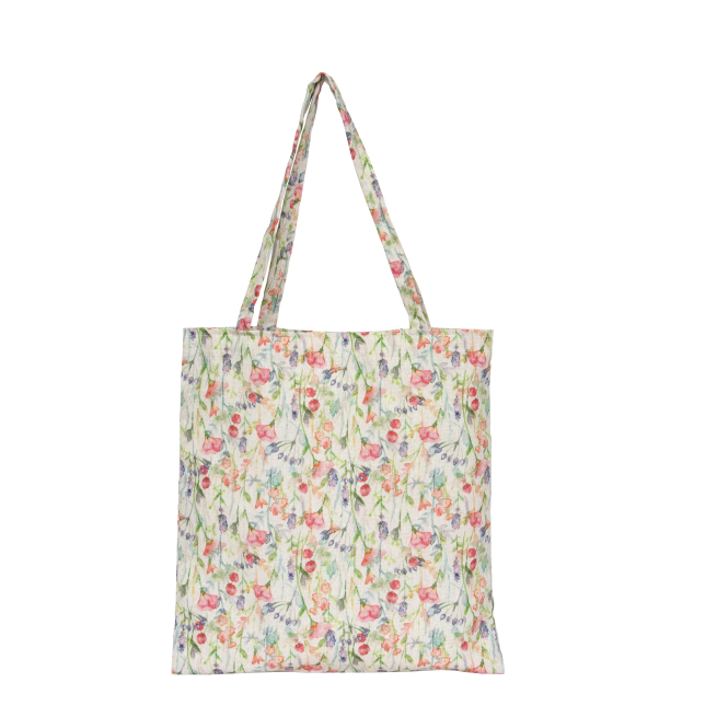 Shopper in tessuto fantasia "Country Flowers" con maniglia lunga, formato 38x42 cm