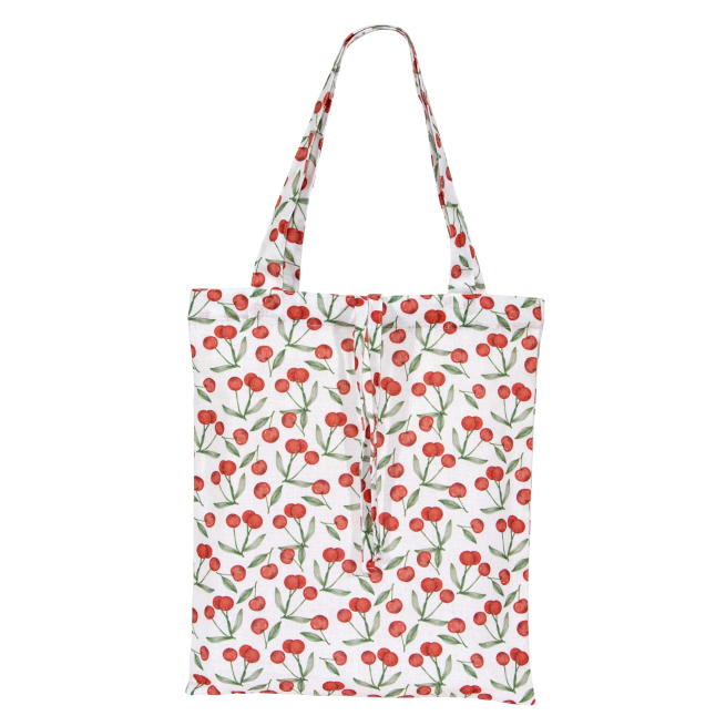 Shopper in tessuto fantasia "Cherries" con maniglia lunga, formato 38x45 cm