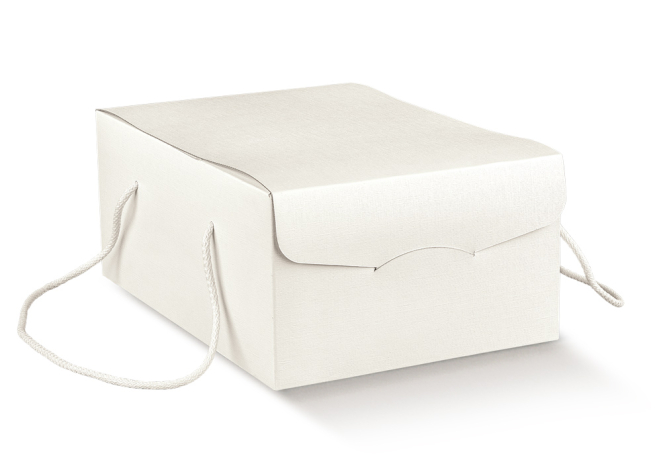 Scatola "Segreto" automontante con cordini, base rettangolare in cartone bianco, cartone da 30 pezzi