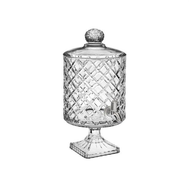 Vaso in vetro lavorato da 4.5 litri, con spillatore e coperchio, diametro 26 cm, altezza 39 cm