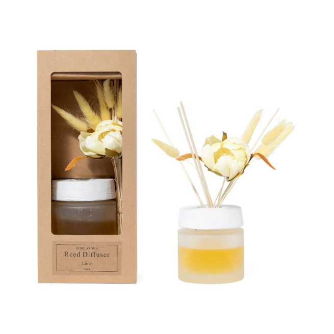 Diffusore d'essenza in vetro con bacchetti fiore, capacità 100 ml, in scatola regalo, varie profumazioni