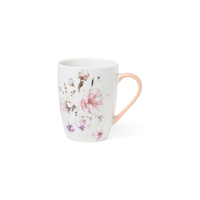 Tazza in porcellana stampa fiori con manico rosa, varie capacità