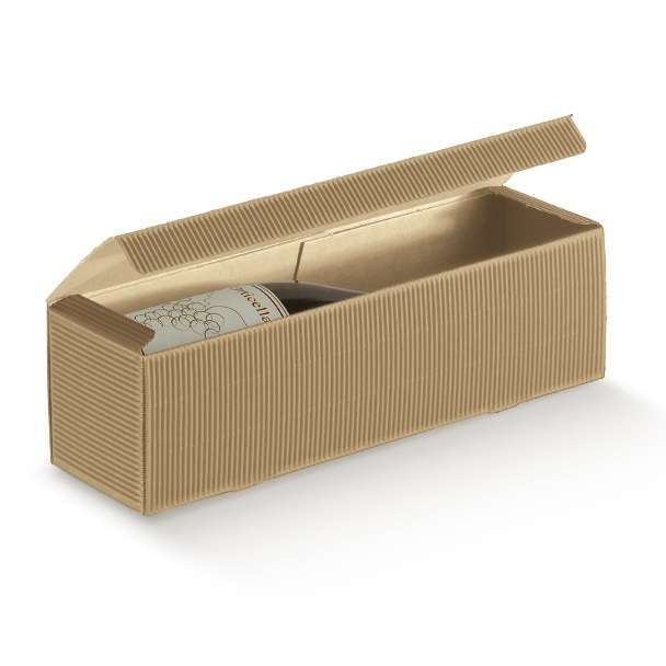Scatola cantinetta porta bottiglia automontante in cartone onda avana, 9x34x9 cm