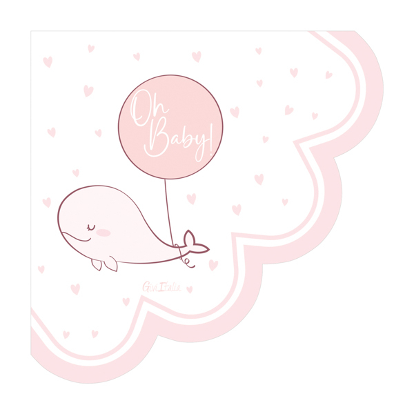 Tovagliolo sagomato carta 3 veli, fantasia "Oh Baby!" rosa, confezione da 16 pezzi