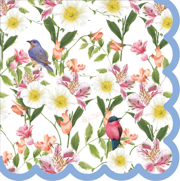 Tovagliolo sagomato carta 3 veli, fantasia "Birds",  confezione da 16 pezzi