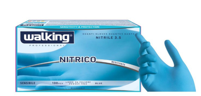Guanto nitrile azzurro libero da polvere 3.5gr., confezione da 100 pezzi