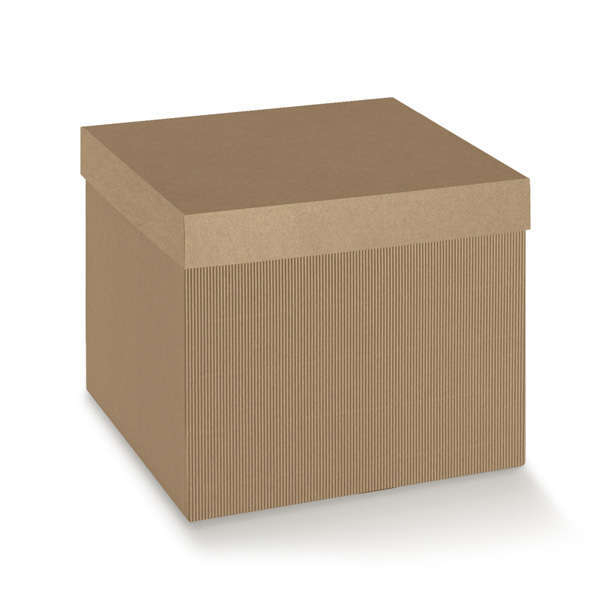 Scatola base quadrata in cartone onda avana, con coperchio avana liscio, confezione da 2 pezzi, vari formati