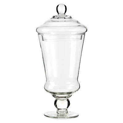 Vaso in vetro svasato con coperchio, diametro 17 cm, altezza 45 cm