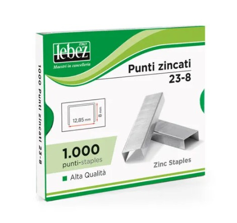 Punti metallici zincati 23-8, confezione da 1000 pezzi
