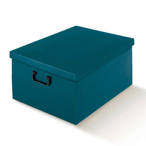 Scatola "Tutto a Posto" in cartone fantasia juta blu, vari formati