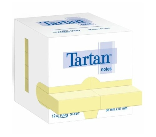 Blocco foglietti adesivi "Tartan" giallo, 38x51 mm, confezione da 12 pezzi