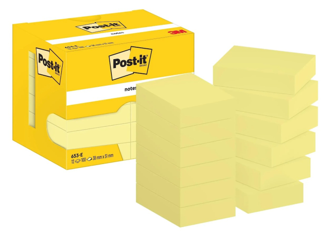 Blocco foglietti adesivi "Post-it" 653-E giallo, 38x51 mm, confezione da 12 pezzi
