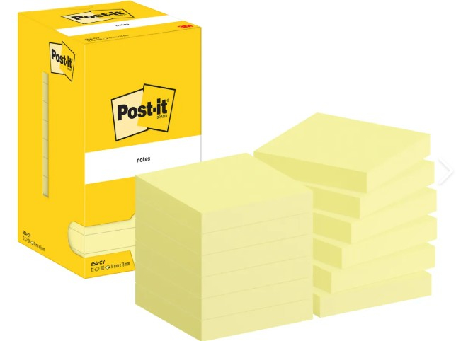 Blocco foglietti adesivi "Post-it" 654-CY giallo, 76x76 mm, confezione da 12 pezzi