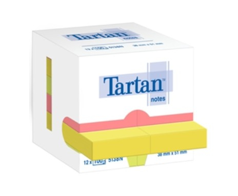 Blocco foglietti adesivi "Tartan" neon assortiti, 38x51 mm, confezione da 12 pezzi