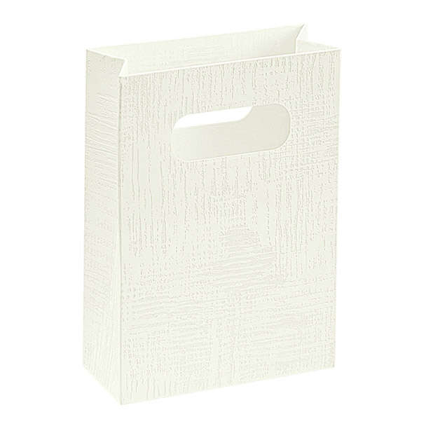 Shopper in cartoncino bianco con maniglia fustellata a fagiolo, confezione da 10 pezzi